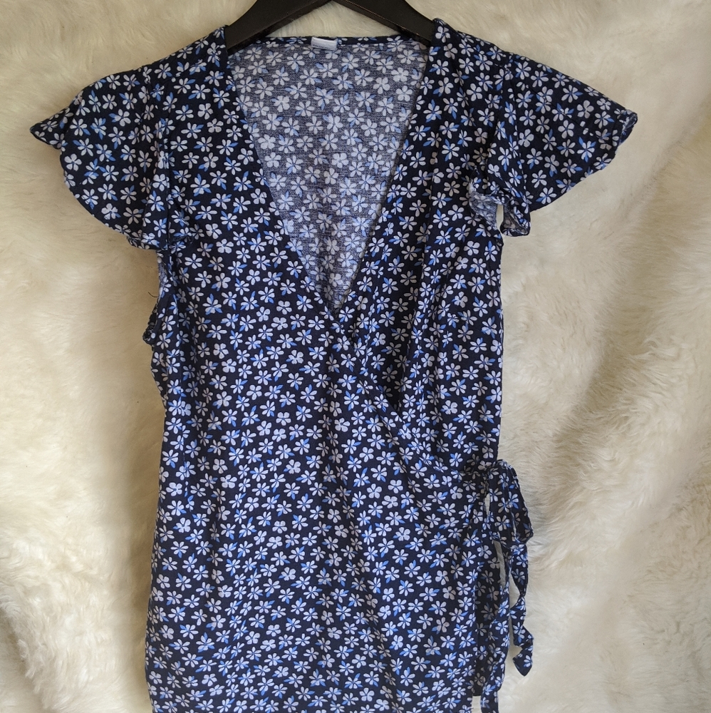 Floral wrap front *Blouse* with ruffled sleeves